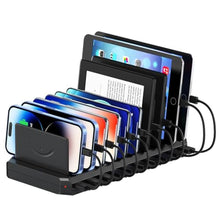 Load image into Gallery viewer, USB Charging Station for Multiple Devices, 10 Port 60W Multiple USB Charger Station with Adjustable Dividers, Fast Charging Station Hub for Hotels, Shops, Schools, Shopping Malls and Travel, Black_1
