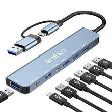 Load image into Gallery viewer, USB Hub 3.0,USB c hub,USB hub with Multiport Adapter, USB Splitter with 1xUSB 3.0,4xUSB2.0,2 x USB C,Hub for MacBook Pro/PC/Laptop/Tablet Devices (Grey 7in1)_1
