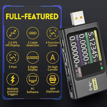Load image into Gallery viewer, USB Tester 4-28V 7A LCD USB A&amp;C Voltage Current Power Tester Multimeter, Fast Charge Detection Trigger Capacity Ripple Measurement, PD2.0/PD3.0,QC2.0/QC3.0, multicolor_8761
