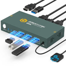 Load image into Gallery viewer, USB3.0 KVM Switch 2 Port HDMI, 4K@60Hz KVM Switch 1 Monitors 2 Computers with 3 USB3.0 Ports, HDMI KVM Switches for 2 PCs Share 1 Monitors and USB Devices, Support Button Switch, EDID_1
