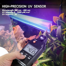 Load image into Gallery viewer, UV Meter Digital UVB Meter, 280-400 nm UV Index Meter with UV and UVI Switchable, 0-5000 W/cm Measuring Range UV Detector with 100 Groups Data Record, UV Index Meter for Reptiles, etc._3
