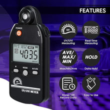 Load image into Gallery viewer, UV Meter Digital UVB Meter, 280-400 nm UV Index Meter with UV and UVI Switchable, 0-5000 W/cm Measuring Range UV Detector with 100 Groups Data Record, UV Index Meter for Reptiles, etc._4
