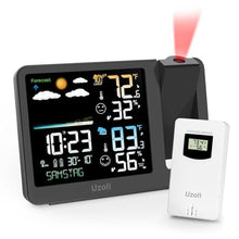 Load image into Gallery viewer, uzoli Projection Alarm Clock Weather Station, WWVB Atomic Projector Clock with Sensor, Adjustable Backlight, Indoor Outdoor Temperature Humidity, Digital Projection Clock for Bedroom Ceiling, Black_1
