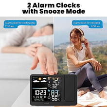 Load image into Gallery viewer, uzoli Projection Alarm Clock Weather Station, WWVB Atomic Projector Clock with Sensor, Adjustable Backlight, Indoor Outdoor Temperature Humidity, Digital Projection Clock for Bedroom Ceiling, Black_6803
