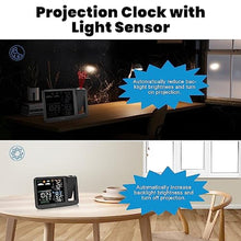 Load image into Gallery viewer, uzoli Projection Alarm Clock Weather Station, WWVB Atomic Projector Clock with Sensor, Adjustable Backlight, Indoor Outdoor Temperature Humidity, Digital Projection Clock for Bedroom Ceiling, Black_6804
