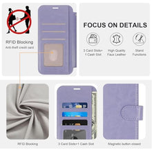 Load image into Gallery viewer, VANAVAGY Wallet Case Compatible for Galaxy S23 FE for Women Men,RFID Flip Leather Cover with Wrist Supports Wireless Charging with Card Holder and Glass Screen Protector,Clove Purple, ClovePurple_7418
