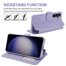 Load image into Gallery viewer, VANAVAGY Wallet Case Compatible for Galaxy S23 FE for Women Men,RFID Flip Leather Cover with Wrist Supports Wireless Charging with Card Holder and Glass Screen Protector,Clove Purple, ClovePurple_7419
