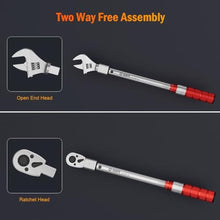 Load image into Gallery viewer, VANPO 3/8 Inch Drive Adjustable Torque Wrench, 5-45 Ft.lb/7-61 Nm, 38MM Open End Torque Wrench with Interchangeable Jaw &amp; Ratchet Head for HVAC, Car, Moto, Narrow Pipeline_5438

