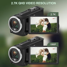 Load image into Gallery viewer, VENOPTIX 2.7K Video Camera Camcorder QHD 50MP YouTube Vlogging Camera 16X Digital Zoom Webcam 270 Degree Rotation Screen Camcorders with 32G SD Card and 2 Batteries Recording While Charging, DV_5142
