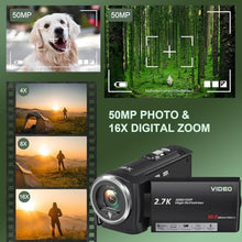 Load image into Gallery viewer, VENOPTIX 2.7K Video Camera Camcorder QHD 50MP YouTube Vlogging Camera 16X Digital Zoom Webcam 270 Degree Rotation Screen Camcorders with 32G SD Card and 2 Batteries Recording While Charging, DV_5143
