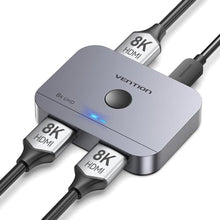 Load image into Gallery viewer, VENTION 8K HDMI Switch 2 in 1 Out, HDMI Switch 4K 120Hz with LED Indicators/HDMI 2.1 Switch/HDMI 2 in 1 Out Switcher Support 8K 4K 3D HDR for Xbox PS5/4/3 Blu-Ray TV/Player/Laptop PC_1
