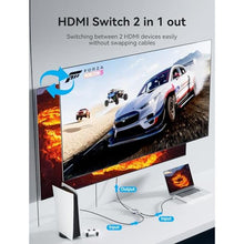 Load image into Gallery viewer, VENTION 8K HDMI Switch 2 in 1 Out, HDMI Switch 4K 120Hz with LED Indicators/HDMI 2.1 Switch/HDMI 2 in 1 Out Switcher Support 8K 4K 3D HDR for Xbox PS5/4/3 Blu-Ray TV/Player/Laptop PC_1169
