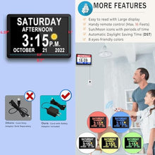 Load image into Gallery viewer, Vfa 11.5 Inch Extra Large Digital Clock with 19 Alarms, Auto DST &amp; Dimming for Wall and Table, Calendar for Dementia Seniors, Custom Reminders &amp;Task Alert -Perfect Organizer for Home &amp;School, Black_7816
