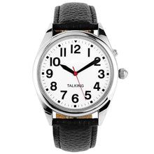 Load image into Gallery viewer, ViLoSa English Talking Watch Speaks The Time, Date or Alarm time for Elderly, Impaired Sight or Blind. White Face-Black Numbers with Stainless Expand Strap_1
