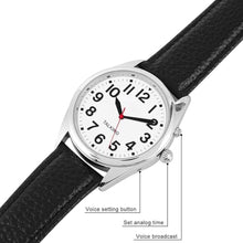 Load image into Gallery viewer, ViLoSa English Talking Watch Speaks The Time, Date or Alarm time for Elderly, Impaired Sight or Blind. White Face-Black Numbers with Stainless Expand Strap_319
