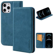 Load image into Gallery viewer, VISOUL Case for iPhone 12 Pro Max 6.7", Genuine Leather Flip Wallet Case with Card Holder Kickstand Magnetic Phone Cover Designed for iPhone 12 Pro Max 6.7-inch (Blue)_1
