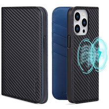 Load image into Gallery viewer, VISOUL Case for iPhone 15 Pro Max Wallet Case, Carbon Fiber Leather Flip Folio Cover with Card Holder Kickstand Designed for iPhone 15 Pro Max 6.7"(Black+Blue), BlackBlue_1
