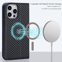 Load image into Gallery viewer, VISOUL Case for iPhone 15 Pro Max Wallet Case, Carbon Fiber Leather Flip Folio Cover with Card Holder Kickstand Designed for iPhone 15 Pro Max 6.7"(Black+Blue), BlackBlue_7382
