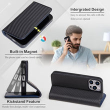 Load image into Gallery viewer, VISOUL Case for iPhone 15 Pro Max Wallet Case, Carbon Fiber Leather Flip Folio Cover with Card Holder Kickstand Designed for iPhone 15 Pro Max 6.7"(Black+Blue), BlackBlue_7383
