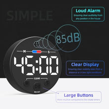 Load image into Gallery viewer, Visual Digital Timer for Kitchen, Classroom, Kids, Productivity, Magnetic Countdown Timer for Egg Cooking, Toddler, Focus, Work, Task, Small Desk Timer with Large LED Display, Super Loud Alarm - White, Blackwhite_5691
