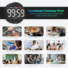 Load image into Gallery viewer, Visual Digital Timer for Kitchen, Classroom, Kids, Productivity, Magnetic Countdown Timer for Egg Cooking, Toddler, Focus, Work, Task, Small Desk Timer with Large LED Display, Super Loud Alarm - White, Blackwhite_5692
