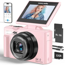 Load image into Gallery viewer, VJIANGER 4K Digital Camera, Vlogging Camera with 180 Flip Screen, Pink_1
