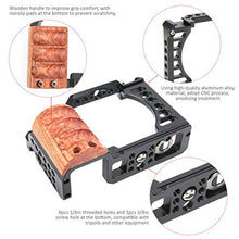 Load image into Gallery viewer, Vlog Camera Cage for A7C, Camera Video Stabilizer Cage Kit with Wooden Handle Grip, with 1/4in &amp; 3/8in Screw Hole and Cold Shoe Mount_8564
