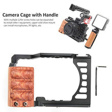 Load image into Gallery viewer, Vlog Camera Cage for A7C, Camera Video Stabilizer Cage Kit with Wooden Handle Grip, with 1/4in &amp; 3/8in Screw Hole and Cold Shoe Mount_8565
