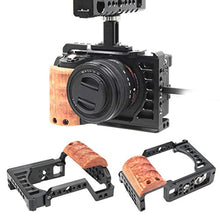 Load image into Gallery viewer, Vlog Camera Cage for A7C, Camera Video Stabilizer Cage Kit with Wooden Handle Grip, with 1/4in &amp; 3/8in Screw Hole and Cold Shoe Mount_8566
