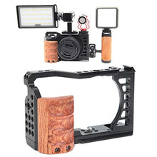 Load image into Gallery viewer, Vlog Camera Cage for A7C, Camera Video Stabilizer Cage Kit with Wooden Handle Grip, with 1/4in &amp; 3/8in Screw Hole and Cold Shoe Mount_8567
