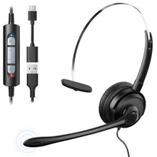 Load image into Gallery viewer, Voistek USB Headset with Microphone for PC &amp; Laptop, Wired Mono Computer Headset with Noise Cancelling Microphone,in-Line Volume Control for Teams, Zoom, VoIP,Skype, Black_1
