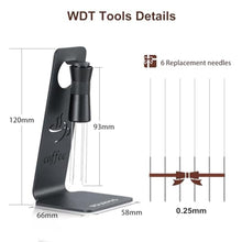 Load image into Gallery viewer, VOURMIO WDT Tool - Coffee Distribution Tool with Magnetic Stand, Adjustable Range Espresso Stirrer, 304 Stainless Steel 6 Needles 0.4mm and 6 Extra Needles 0.25mm, Black_5762
