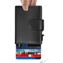 Load image into Gallery viewer, VSULZVNU Card Wallets Aluminum Credit Card Wallet MultifunctionalBlocking Trifold Smart Men Wallets Leather Slim with Coin Pocket, Black_1299
