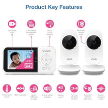 Load image into Gallery viewer, VTech Baby Monitor No WiFi with 2 Cameras 19-Hour Battery, Patrol Mode for Twins &amp; Two Rooms, 1000ft Range, Auto Night Vision, Two-Way Talk, Temperature Sensor | VM819-2, White_785
