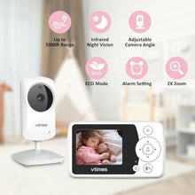 Load image into Gallery viewer, VTimes Baby Monitor with Camera and Audio, No WiFi, 2.4" LCD Screen, Two-Way Talk, Portable, Night Vision, 1000ft Range, Temperature Sensor, Alarm and Lullaby, for Baby Shower, White_1277
