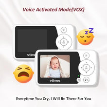 Load image into Gallery viewer, VTimes Baby Monitor with Camera and Audio, No WiFi, 2.4" LCD Screen, Two-Way Talk, Portable, Night Vision, 1000ft Range, Temperature Sensor, Alarm and Lullaby, for Baby Shower, White_1279
