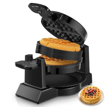 Load image into Gallery viewer, Waffle Maker, 1400W Double Belgian Waffle Iron 180 Flip, 8 Slices in 3 Mins, Rotating &amp; Nonstick Plates, Anti-Scald, Removable Drip Tray Easy to Clean, Cool Touch Handle, Space-Saving Storage(Black)_1

