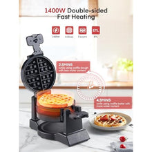 Load image into Gallery viewer, Waffle Maker, 1400W Double Belgian Waffle Iron 180 Flip, 8 Slices in 3 Mins, Rotating &amp; Nonstick Plates, Anti-Scald, Removable Drip Tray Easy to Clean, Cool Touch Handle, Space-Saving Storage(Black)_6991
