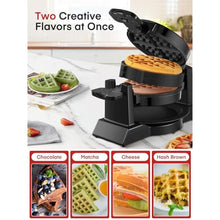 Load image into Gallery viewer, Waffle Maker, 1400W Double Belgian Waffle Iron 180 Flip, 8 Slices in 3 Mins, Rotating &amp; Nonstick Plates, Anti-Scald, Removable Drip Tray Easy to Clean, Cool Touch Handle, Space-Saving Storage(Black)_6993
