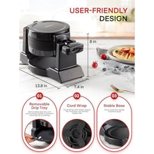 Load image into Gallery viewer, Waffle Maker, 1400W Double Belgian Waffle Iron 180 Flip, 8 Slices in 3 Mins, Rotating &amp; Nonstick Plates, Anti-Scald, Removable Drip Tray Easy to Clean, Cool Touch Handle, Space-Saving Storage(Black)_6994
