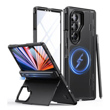 Load image into Gallery viewer, Waldeng for Samsung Galaxy Z Fold 7 Case, Compatible with MagSafe, Hidden Kickstand &amp; 9H Screen Protector, S Pen Slot &amp; Hinge Protection, Shockproof for Z Fold 7, Blackno Pen, BlackwithSPenHoldernopen_1
