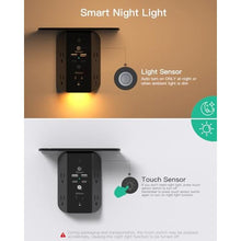 Load image into Gallery viewer, Wall Outlet Extender with Shelf and Night Light, Surge Protector, USB Wall Charger with 5 AC Outlets and 2 USB A Ports 2 USB C Ports Wide Space 3-Sided Power Strip Multi Plug Outlets, Black_7333
