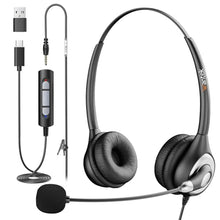 Load image into Gallery viewer, Wantek Headset with Microphone for PC, USB Wired Headphones - USB-C Over-Ear 3.5mm Headsets with Noise-Cancelling Microphone for Laptop - Computer Headphones with Mic in-line Control for Home, USBC_1
