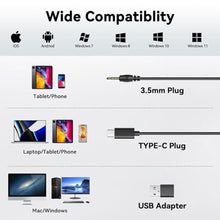 Load image into Gallery viewer, Wantek Headset with Microphone for PC, USB Wired Headphones - USB-C Over-Ear 3.5mm Headsets with Noise-Cancelling Microphone for Laptop - Computer Headphones with Mic in-line Control for Home, USBC_6561
