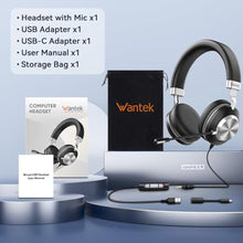 Load image into Gallery viewer, Wantek Headset wtih Mic, USB Headset with Microphone for PC, Computer Headset with Noise Canceling Microphone with Mute for Work Home Office Online Skype Zoom Meetings, Black_4287

