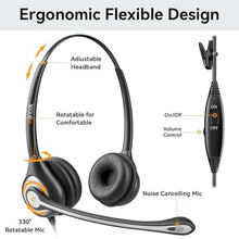 Load image into Gallery viewer, Wantek Phone Headset with Microphone Noise Cancelling, Telephone Headsets 2.5mm Jack Work for Panasonic AT&amp;T ML17929 Vtech RCA Cisco Uniden Polycom Grandstream Home Office Cordless Phones(F602J25P), DualmmFJP_6975
