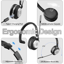 Load image into Gallery viewer, Wantek Wireless Headset with Microphone for Work,Bluetooth Headphones with Noise Cancelling Microphone,USB Dongle&amp;Mic Mute for Home,Office,Call Center,Computer,PC,Laptop, Black_738
