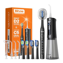 Load image into Gallery viewer, Water Flosser and Electric Toothbrush Combo - Cordless Water Flosser for Teeth - 5 Modes Sonic Electric Toothbrush, 3 Modes Portable Water Floss, CoalBlack_1
