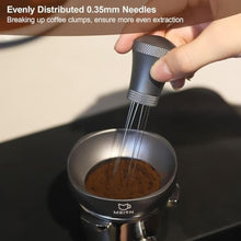 Load image into Gallery viewer, WDT Espresso Distribution Tool Espresso Stirrer Tools for Barista, 0.35mm 7 Needles Espresso Coffee Stirrer with Extra 7 Replaceable Needles, Aluminum Alloy Handle with Stand (Grey), Gray_5639
