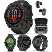 Load image into Gallery viewer, Wearable4U Garmin Fenix 8 47 mm, AMOLED Sapphire Multisport GPS Smartwatch,Carbon Gray DLC Titanium with Black/Pebble Gray Silicone, Built-in LED Flashlight Black Earbuds Bundle, fenixSapphireTitaniumCarbonGrayDLC_1
